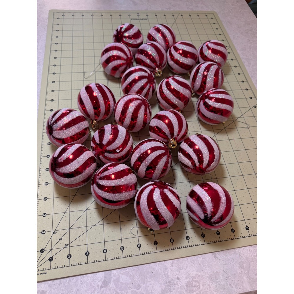 21 pc Red and White Glitter Peppermint Swirl Christmas Ball Ornaments 2.5 Inch
